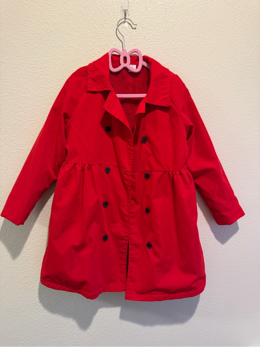 SHEIN Girls' Red Double-Breasted Pea Coat